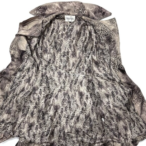 MaxMara Belted Coat Womens Large Animal Print Lightweight Button Up Flared - Picture 2 of 12